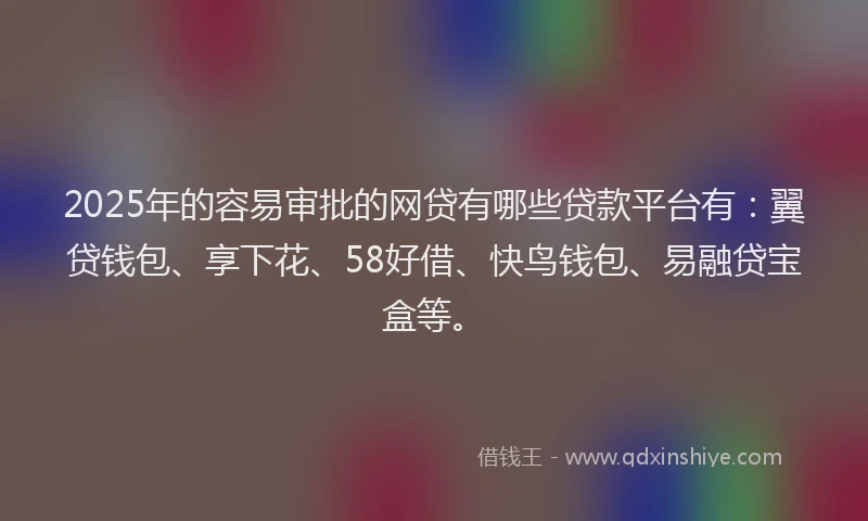 2025年的容易审批的网贷有哪些贷款平台有：翼贷钱包、享下花、58好借、快鸟钱包、易融贷宝盒等。