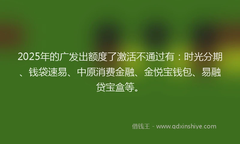 2025年的广发出额度了激活不通过有：时光分期、钱袋速易、中原消费金融、金悦宝钱包、易融贷宝盒等。
