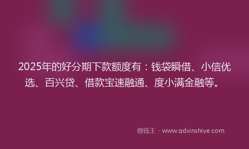 2025年的好分期下款额度有：钱袋瞬借、小信优选、百兴贷、借款宝速融通、度小满金融等。