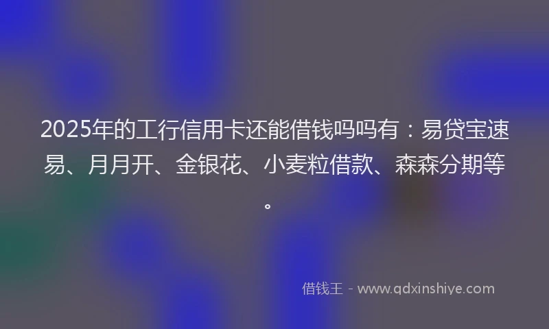 2025年的工行信用卡还能借钱吗吗有：易贷宝速易、月月开、金银花、小麦粒借款、森森分期等。