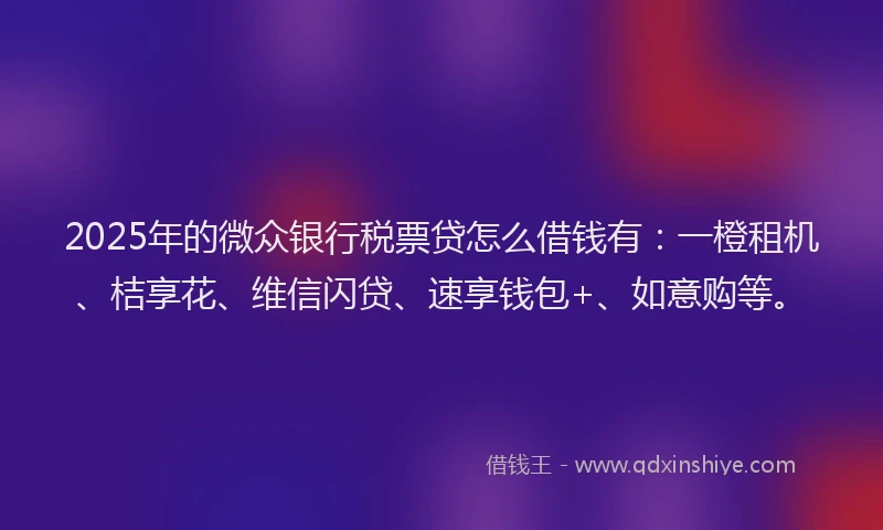 2025年的微众银行税票贷怎么借钱有：一橙租机、桔享花、维信闪贷、速享钱包+、如意购等。