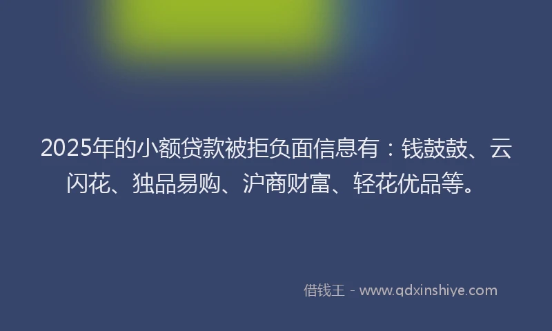 2025年的小额贷款被拒负面信息有：钱鼓鼓、云闪花、独品易购、沪商财富、轻花优品等。