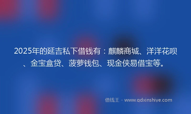 2025年的延吉私下借钱有：麒麟商城、洋洋花呗、金宝盒贷、菠萝钱包、现金侠易借宝等。