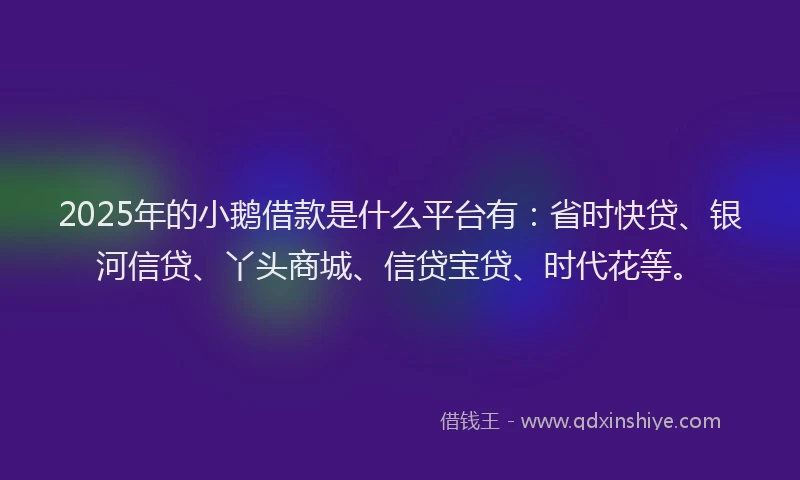 2025年的小鹅借款是什么平台有：省时快贷、银河信贷、丫头商城、信贷宝贷、时代花等。