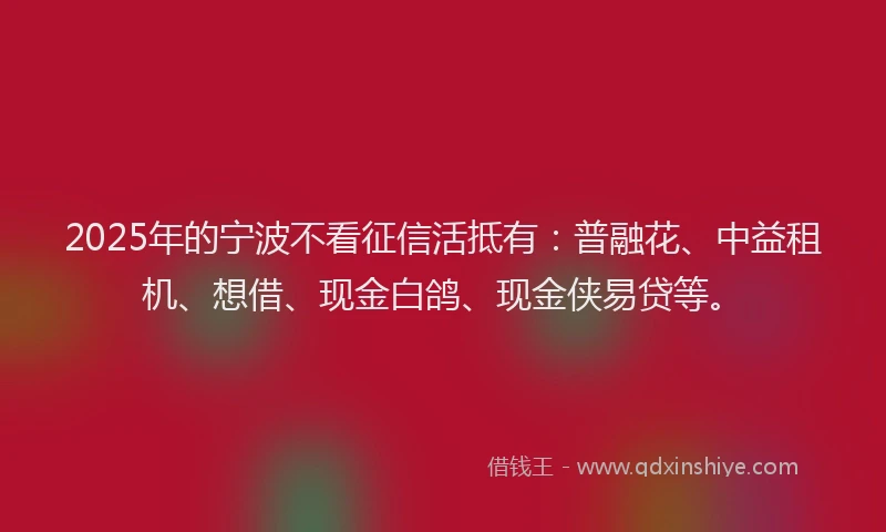 2025年的宁波不看征信活抵有：普融花、中益租机、想借、现金白鸽、现金侠易贷等。
