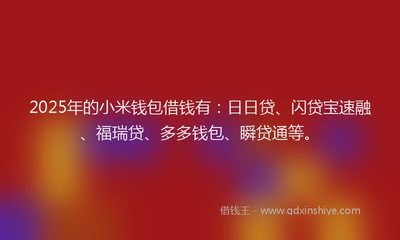 2025年的小米钱包借钱有：日日贷、闪贷宝速融、福瑞贷、多多钱包、瞬贷通等。