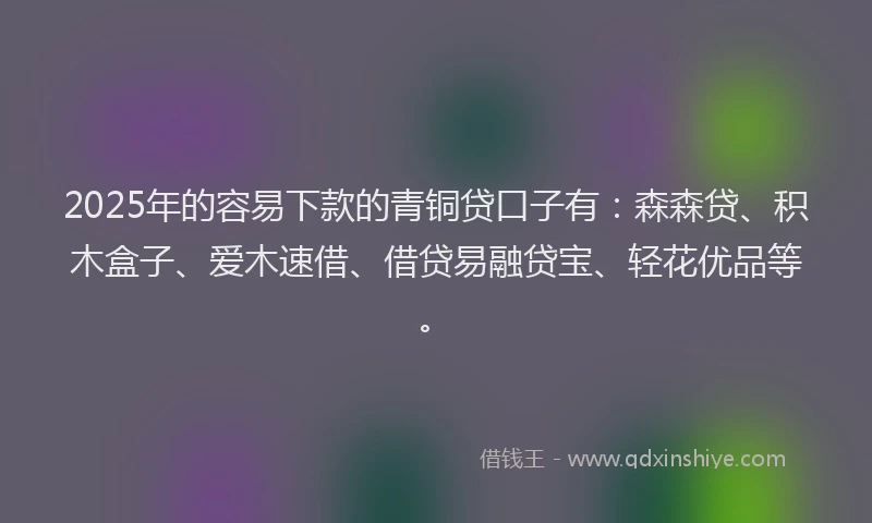 2025年的容易下款的青铜贷口子有：森森贷、积木盒子、爱木速借、借贷易融贷宝、轻花优品等。