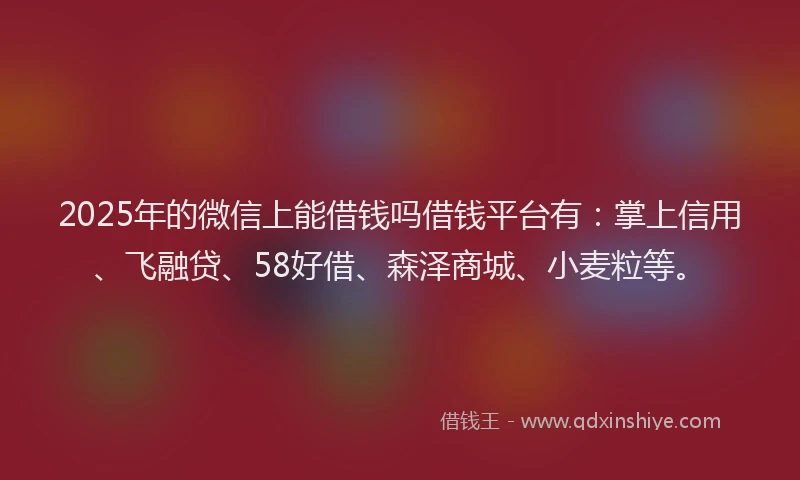 2025年的微信上能借钱吗借钱平台有：掌上信用、飞融贷、58好借、森泽商城、小麦粒等。