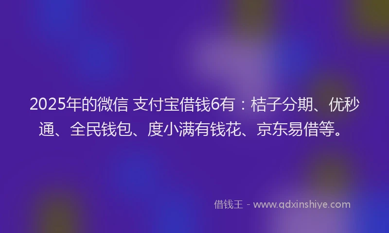 2025年的微信 支付宝借钱6有：桔子分期、优秒通、全民钱包、度小满有钱花、京东易借等。