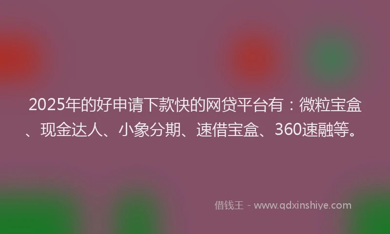 2025年的好申请下款快的网贷平台有：微粒宝盒、现金达人、小象分期、速借宝盒、360速融等。
