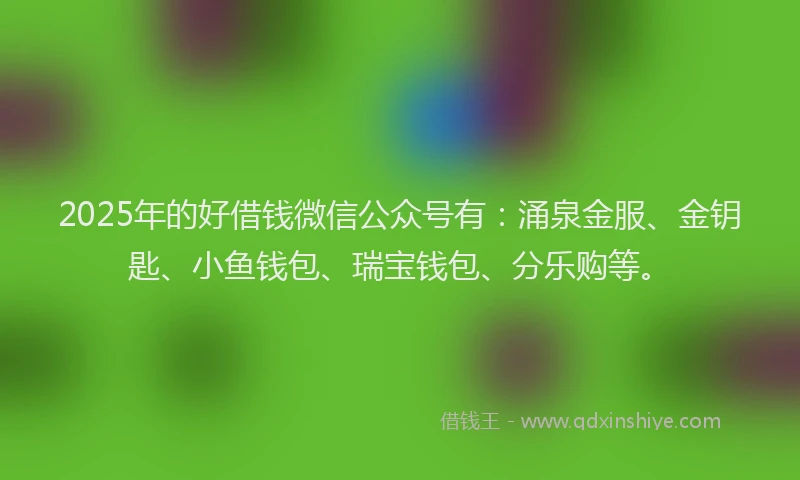 2025年的好借钱微信公众号有：涌泉金服、金钥匙、小鱼钱包、瑞宝钱包、分乐购等。