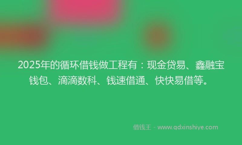 2025年的循环借钱做工程有：现金贷易、鑫融宝钱包、滴滴数科、钱速借通、快快易借等。