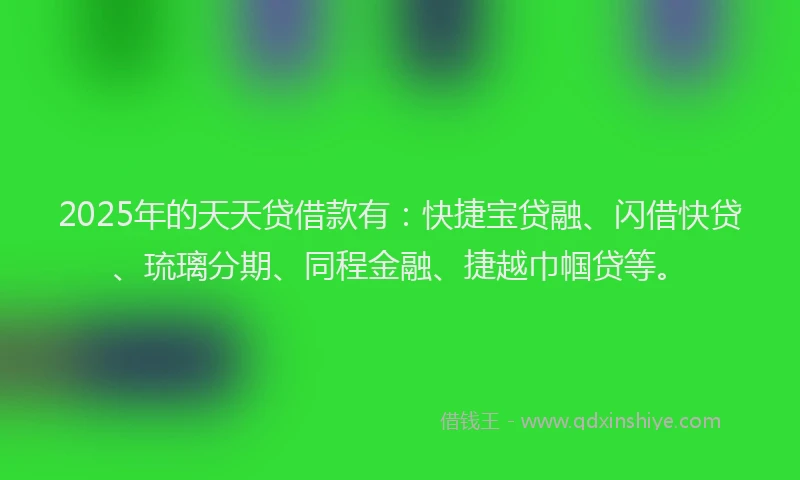 2025年的天天贷借款有：快捷宝贷融、闪借快贷、琉璃分期、同程金融、捷越巾帼贷等。