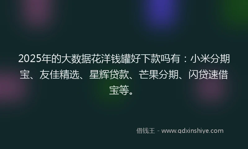 2025年的大数据花洋钱罐好下款吗有：小米分期宝、友佳精选、星辉贷款、芒果分期、闪贷速借宝等。
