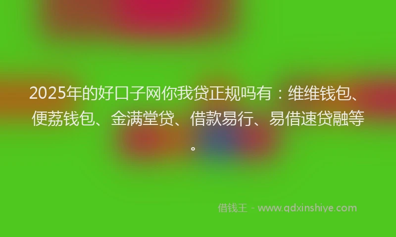 2025年的好口子网你我贷正规吗有：维维钱包、便荔钱包、金满堂贷、借款易行、易借速贷融等。
