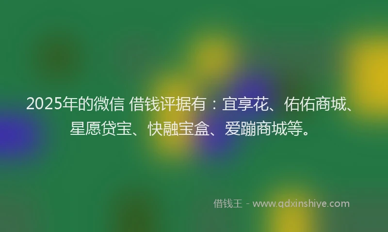 2025年的微信 借钱评据有：宜享花、佑佑商城、星愿贷宝、快融宝盒、爱蹦商城等。