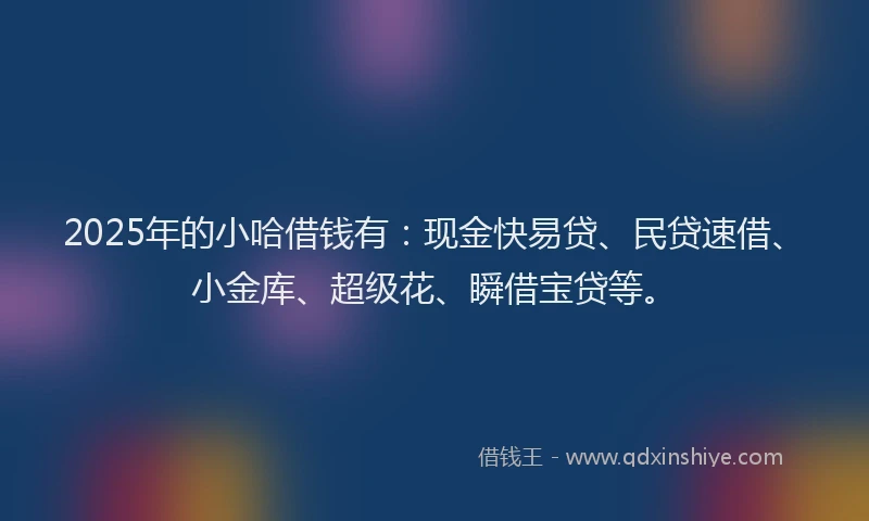 2025年的小哈借钱有：现金快易贷、民贷速借、小金库、超级花、瞬借宝贷等。