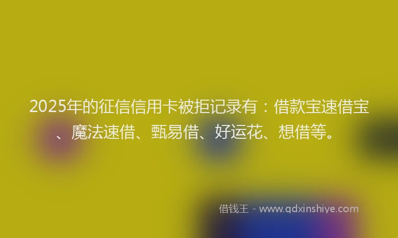 2025年的征信信用卡被拒记录有：借款宝速借宝、魔法速借、甄易借、好运花、想借等。