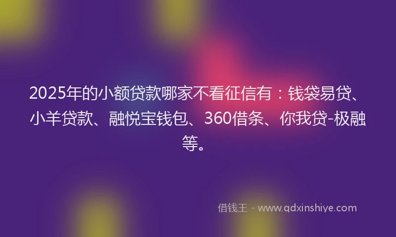2025年的小额贷款哪家不看征信有：钱袋易贷、小羊贷款、融悦宝钱包、360借条、你我贷-极融等。