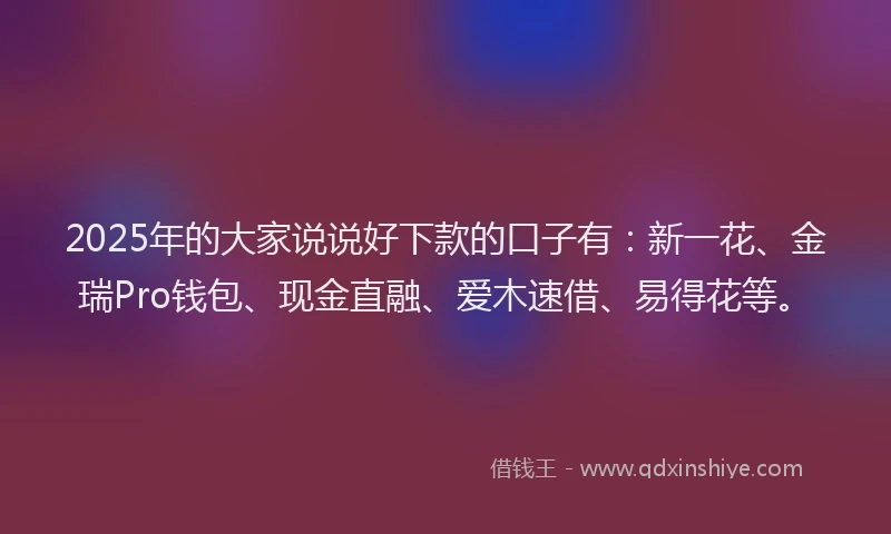 2025年的大家说说好下款的口子有：新一花、金瑞Pro钱包、现金直融、爱木速借、易得花等。