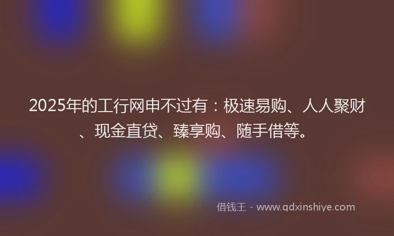 2025年的工行网申不过有：极速易购、人人聚财、现金直贷、臻享购、随手借等。