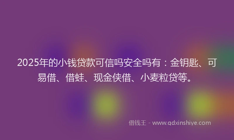 2025年的小钱贷款可信吗安全吗有：金钥匙、可易借、借蛙、现金侠借、小麦粒贷等。