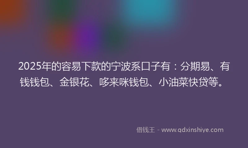 2025年的容易下款的宁波系口子有：分期易、有钱钱包、金银花、哆来咪钱包、小油菜快贷等。