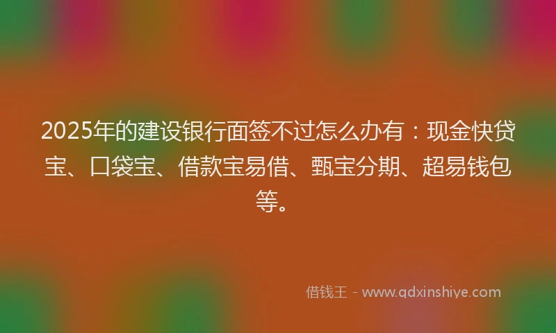 2025年的建设银行面签不过怎么办有：现金快贷宝、口袋宝、借款宝易借、甄宝分期、超易钱包等。