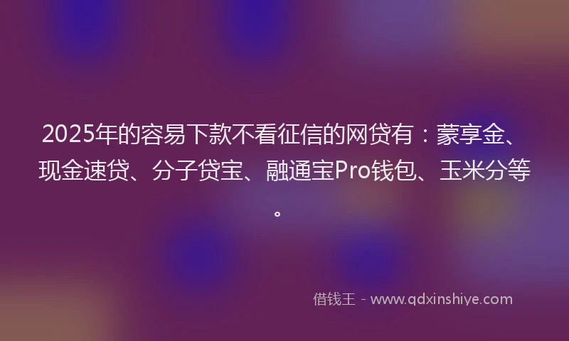 2025年的容易下款不看征信的网贷有：蒙享金、现金速贷、分子贷宝、融通宝Pro钱包、玉米分等。
