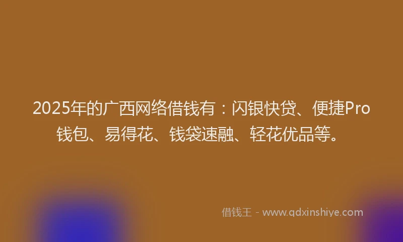 2025年的广西网络借钱有：闪银快贷、便捷Pro钱包、易得花、钱袋速融、轻花优品等。