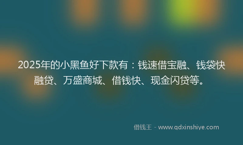 2025年的小黑鱼好下款有：钱速借宝融、钱袋快融贷、万盛商城、借钱快、现金闪贷等。