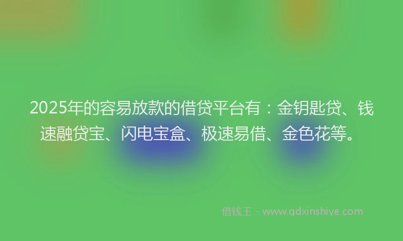 2025年的容易放款的借贷平台有：金钥匙贷、钱速融贷宝、闪电宝盒、极速易借、金色花等。