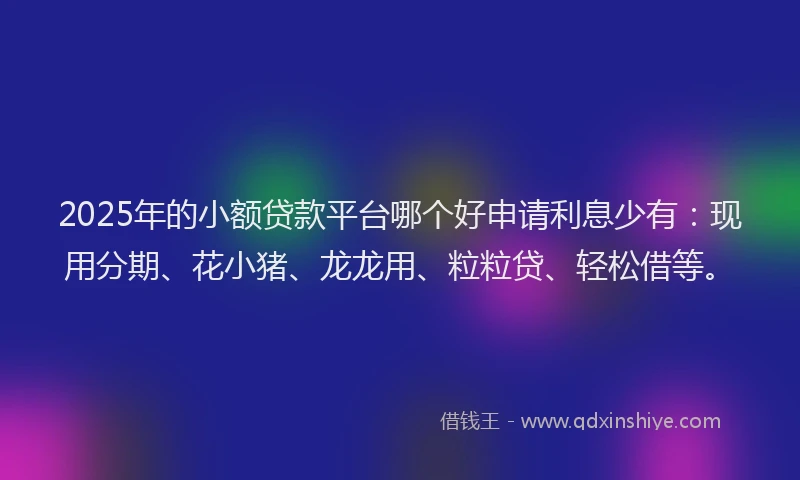 2025年的小额贷款平台哪个好申请利息少有：现用分期、花小猪、龙龙用、粒粒贷、轻松借等。