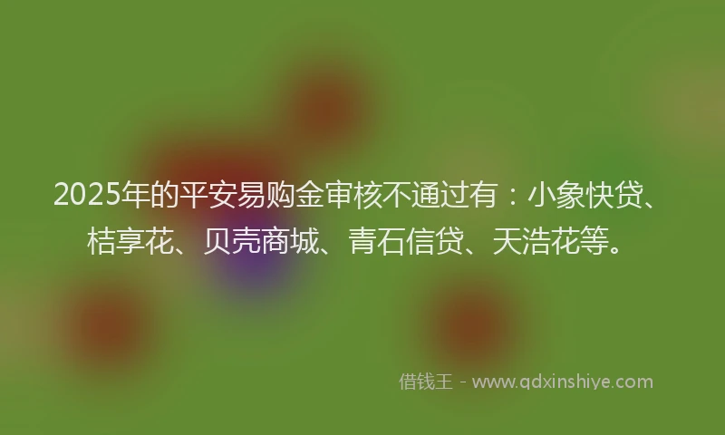 2025年的平安易购金审核不通过有：小象快贷、桔享花、贝壳商城、青石信贷、天浩花等。