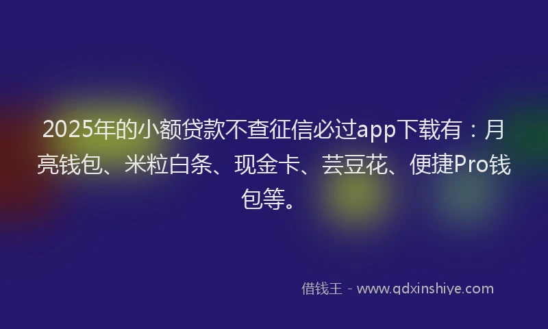 2025年的小额贷款不查征信必过app下载有：月亮钱包、米粒白条、现金卡、芸豆花、便捷Pro钱包等。