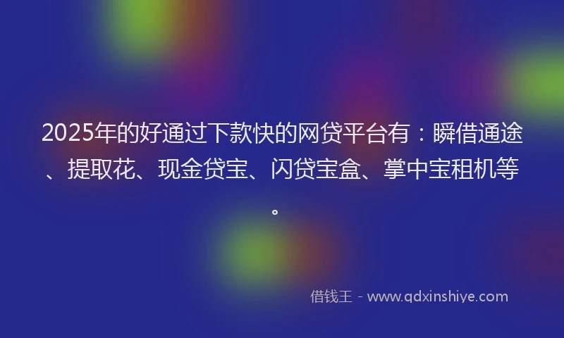 2025年的好通过下款快的网贷平台有：瞬借通途、提取花、现金贷宝、闪贷宝盒、掌中宝租机等。