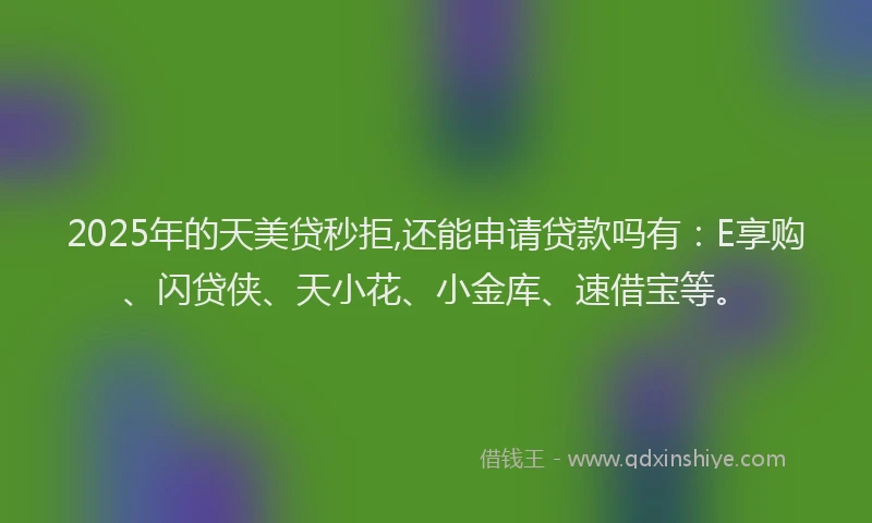 2025年的天美贷秒拒,还能申请贷款吗有：E享购、闪贷侠、天小花、小金库、速借宝等。