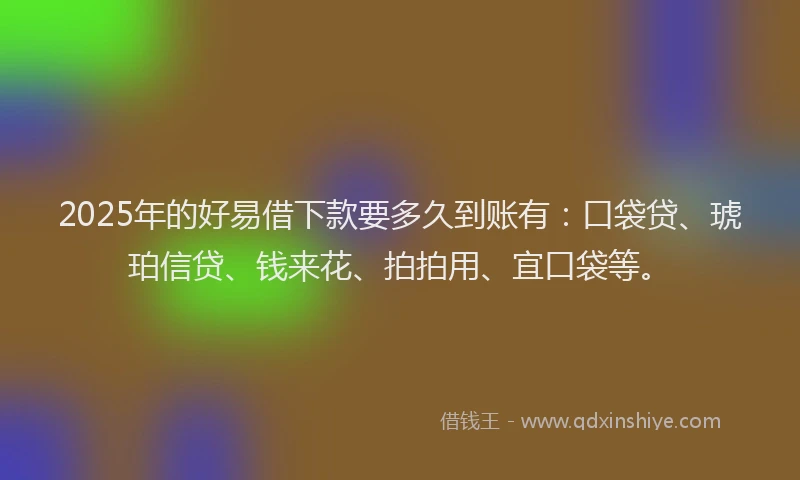 2025年的好易借下款要多久到账有：口袋贷、琥珀信贷、钱来花、拍拍用、宜口袋等。