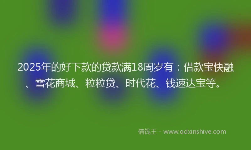 2025年的好下款的贷款满18周岁有：借款宝快融、雪花商城、粒粒贷、时代花、钱速达宝等。