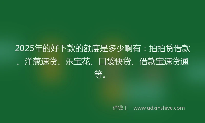 2025年的好下款的额度是多少啊有：拍拍贷借款、洋葱速贷、乐宝花、口袋快贷、借款宝速贷通等。