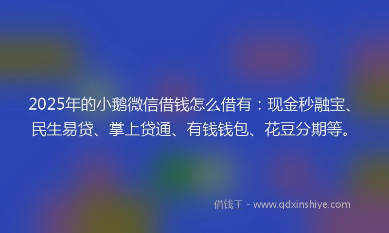 2025年的小鹅微信借钱怎么借有：现金秒融宝、民生易贷、掌上贷通、有钱钱包、花豆分期等。