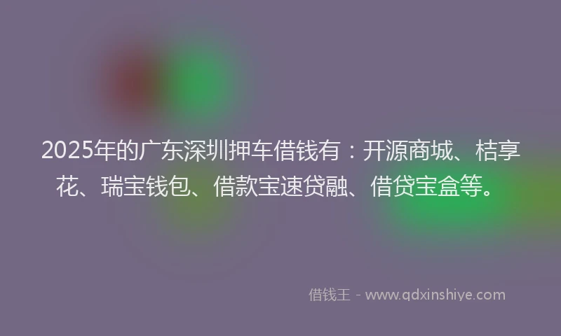 2025年的广东深圳押车借钱有：开源商城、桔享花、瑞宝钱包、借款宝速贷融、借贷宝盒等。