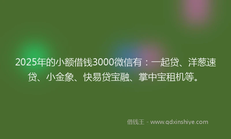 2025年的小额借钱3000微信有：一起贷、洋葱速贷、小金象、快易贷宝融、掌中宝租机等。