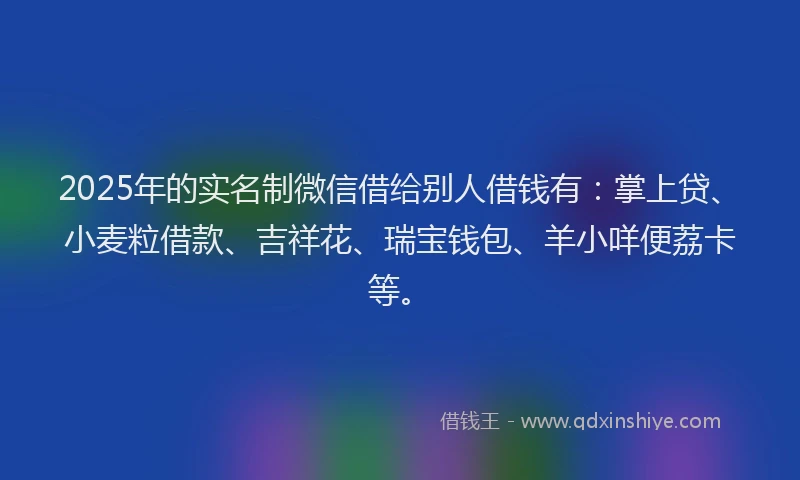 2025年的实名制微信借给别人借钱有：掌上贷、小麦粒借款、吉祥花、瑞宝钱包、羊小咩便荔卡等。