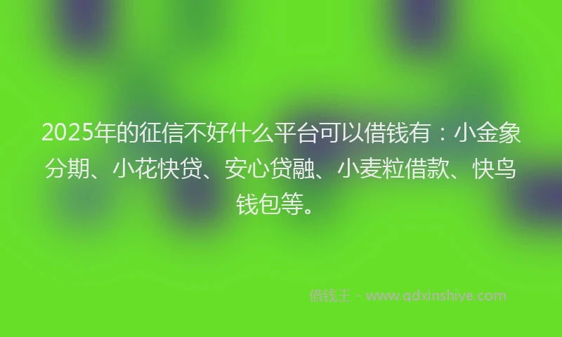 2025年的征信不好什么平台可以借钱有：小金象分期、小花快贷、安心贷融、小麦粒借款、快鸟钱包等。