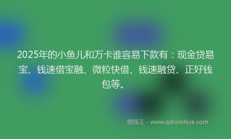 2025年的小鱼儿和万卡谁容易下款有：现金贷易宝、钱速借宝融、微粒快借、钱速融贷、正好钱包等。