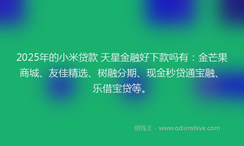 2025年的小米贷款 天星金融好下款吗有：金芒果商城、友佳精选、树融分期、现金秒贷通宝融、乐借宝贷等。