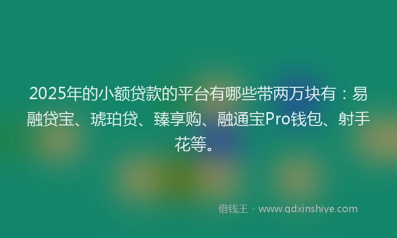 2025年的小额贷款的平台有哪些带两万块有：易融贷宝、琥珀贷、臻享购、融通宝Pro钱包、射手花等。