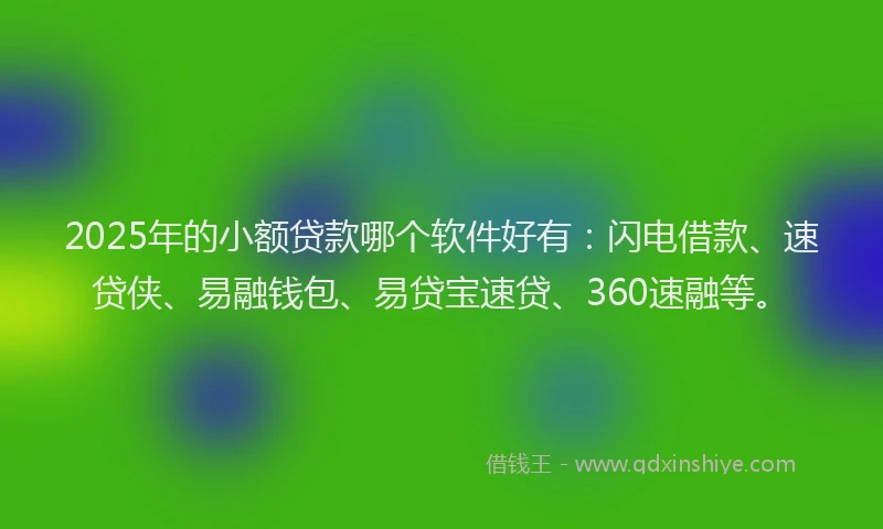 2025年的小额贷款哪个软件好有：闪电借款、速贷侠、易融钱包、易贷宝速贷、360速融等。