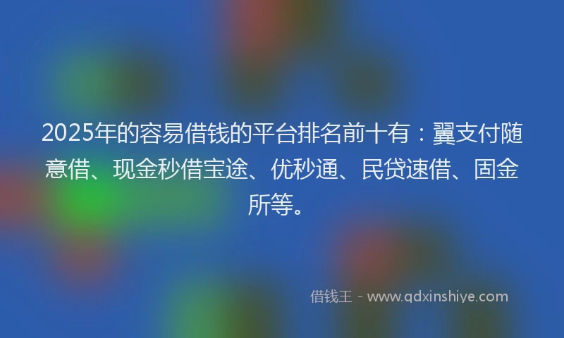 2025年的容易借钱的平台排名前十有：翼支付随意借、现金秒借宝途、优秒通、民贷速借、固金所等。
